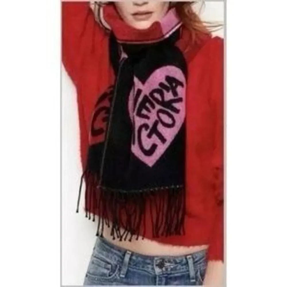 Victoria's Secret Winter Angel Collection Heart Scarf Acrylic Red Pink Black 81”